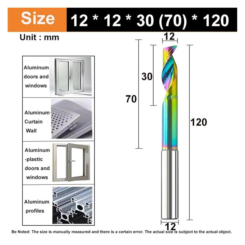 Long Neck 8 12mm Colorful Coating 1 Flute Aluminum Milling Cutter CNC Spiral End Mill S12x12x30 70 Cx120L - Image 3