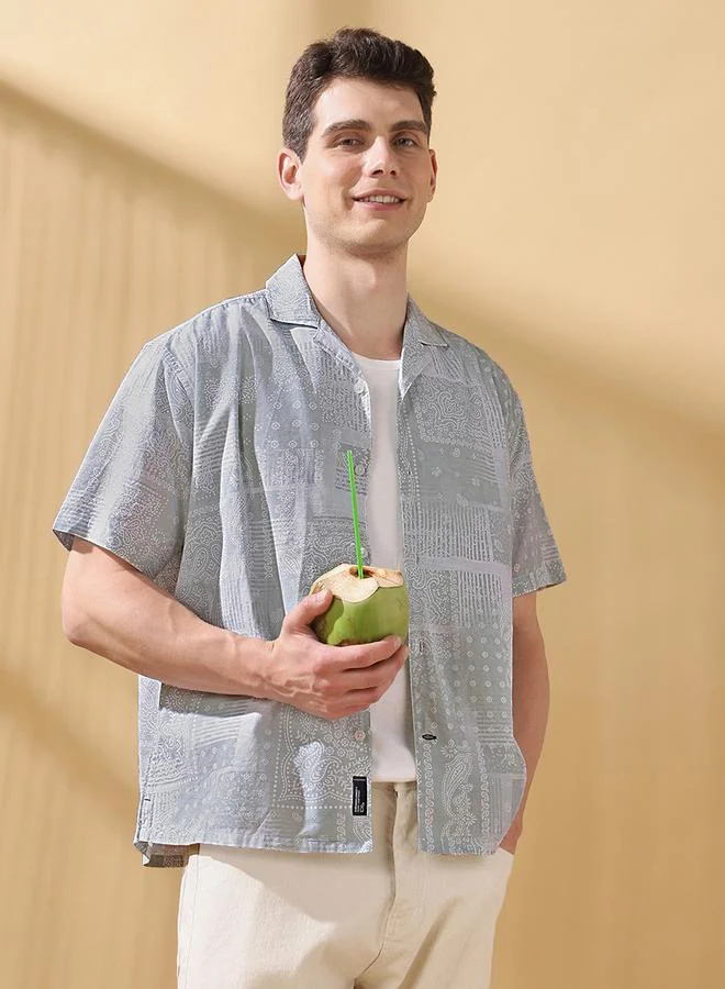 دينيس لينغو قميص رجالي قطن 1% مطبوع بأزرار - رمادي