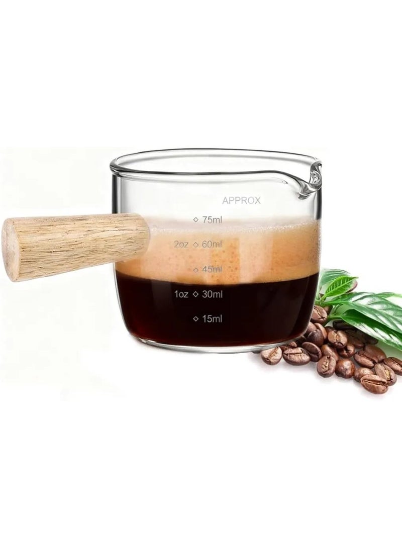 2-Piece 75 ml Espresso Shot Measuring Glass Set With Wooden Handle - Image 1