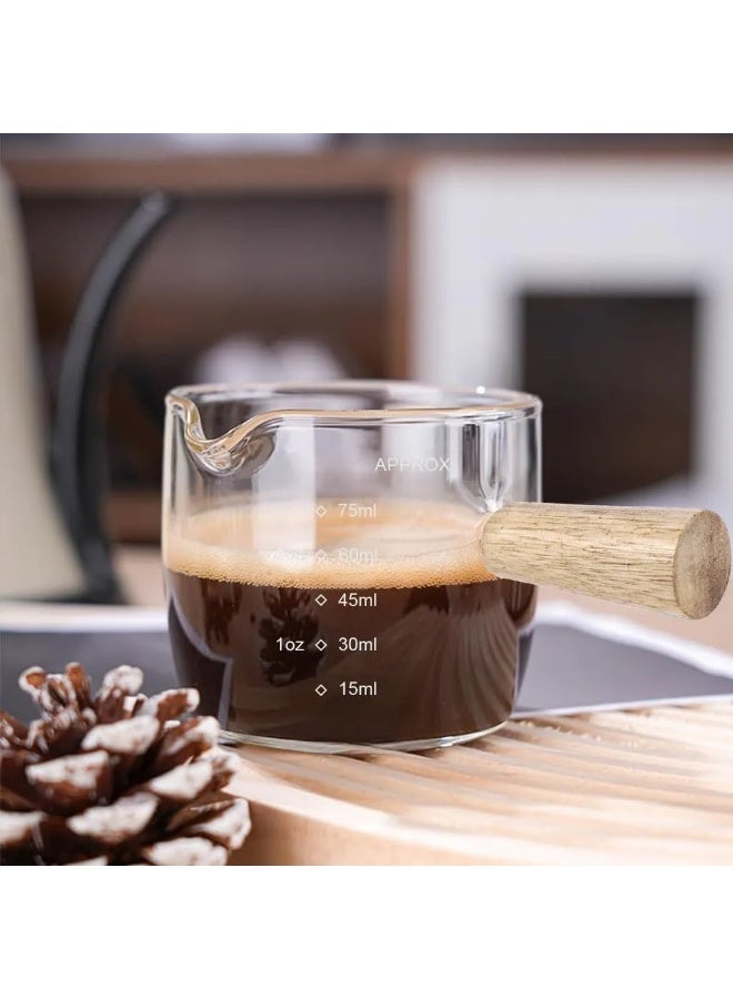 2-Piece 75 ml Espresso Shot Measuring Glass Set With Wooden Handle - Image 2