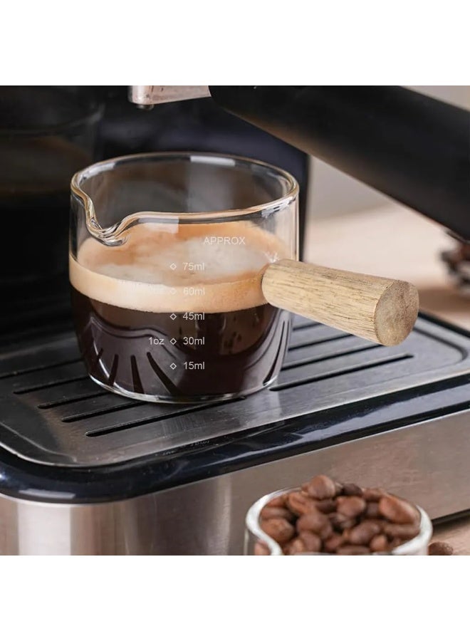 2-Piece 75 ml Espresso Shot Measuring Glass Set With Wooden Handle - Image 3