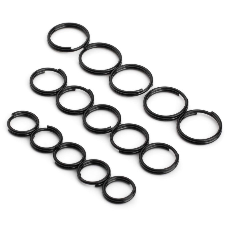 FEGVE Titanium Key Rings Split Rings, Small Keyrings, Jump Rings for Necklaces, Keys, Jewelry Attachment - 15pcs Mix 10/12/14mm (Black) - Image 1