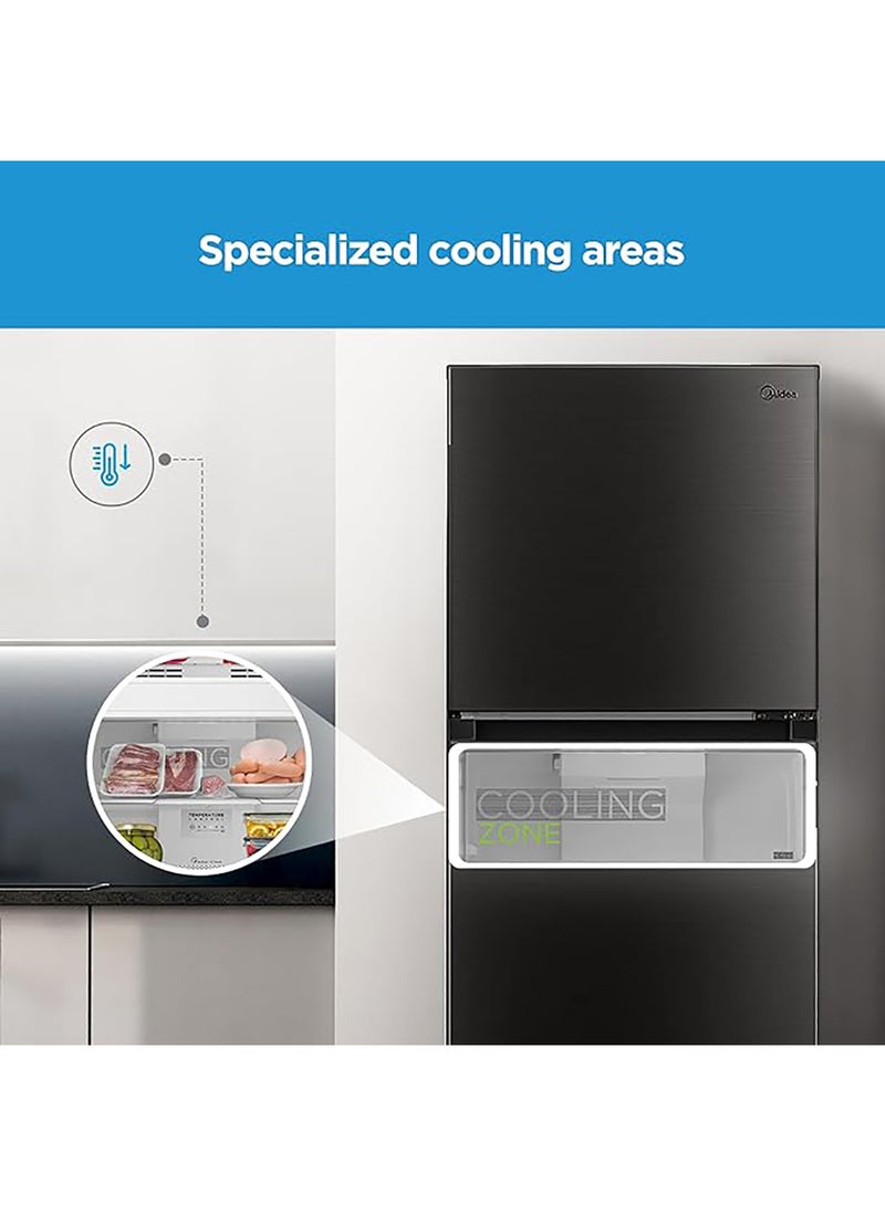 Midea 390L Gross & 262L Net Double Door Refrigerator With Multi-Air Flow Technology, Equipped With Smart Sensor, Inverter Quattro, Active-C Fresh Technology & Smart Cooling 390 L MDRT390MTE28AE Jazz Black - Image 5