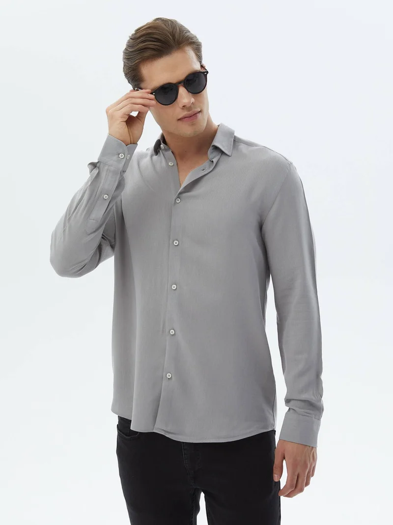 Kip Gray Plain Regular Fit Woven Casual Shirt