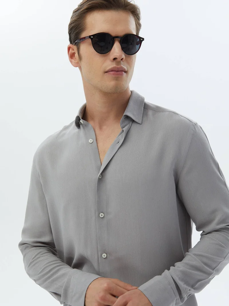 Kip Gray Plain Regular Fit Woven Casual Shirt