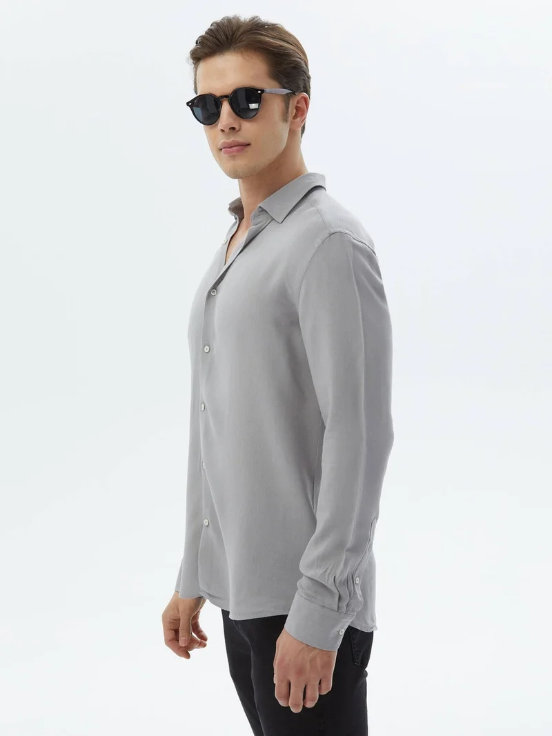 Kip Gray Plain Regular Fit Woven Casual Shirt