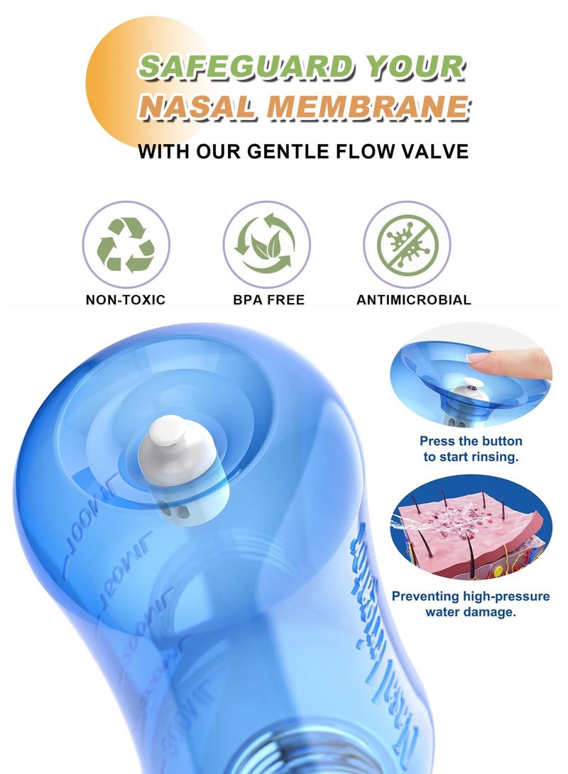 ووتر بالس قطعتان من زجاجات غسول الأنف Neti Pot سعة 500 مل لتنظيف الأنف وغسول الأنف بالضغط للكبار والأطفال خالية من مادة BPA (أزرق) - Image 4