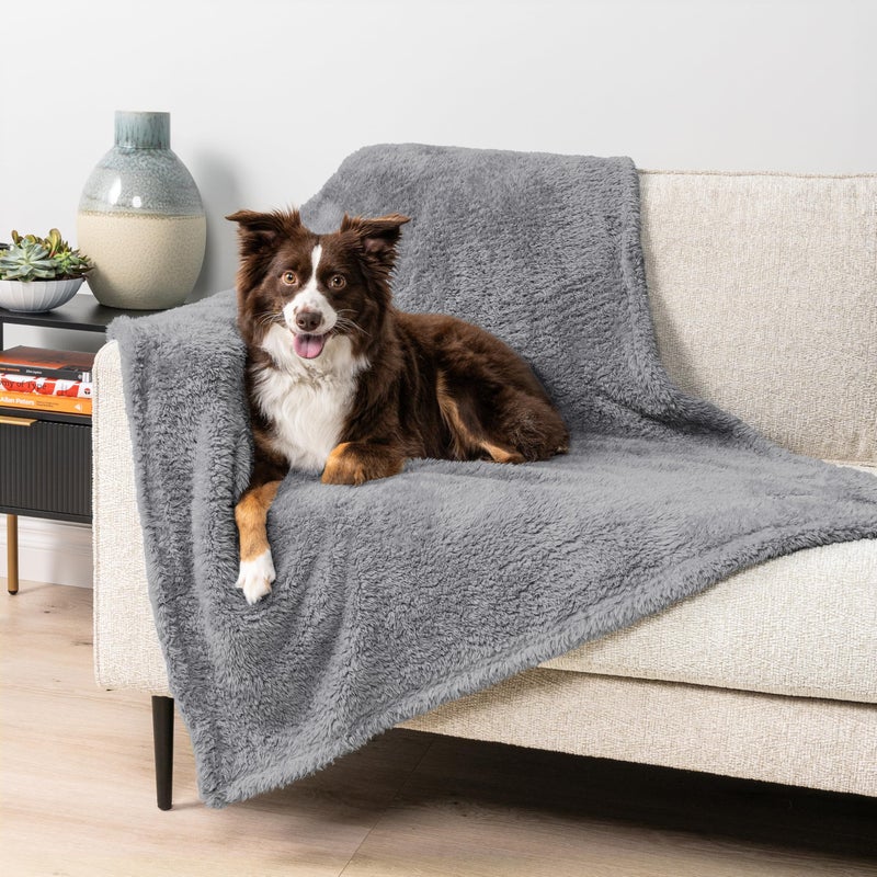 PetAmi Fluffy Waterproof Dog Blanket for Medium Large Dogs Soft Warm Pet Sherpa Throw Pee Proof Couch Cover Reversible Cat Bed Blanket Sofa Protector Plush Washable Pad Light Grey 40x60