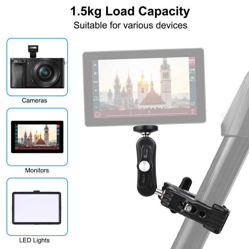 Handlebar Phone Mount Black Aluminum Alloy 360° Double Rotatable Ball Head GoPro Handlebar Mount - 1.5kg Load Adjustable Strong Clamp Phone Mount For Motorcycle & Bike Handlebars, Photography, Live St - Image 2