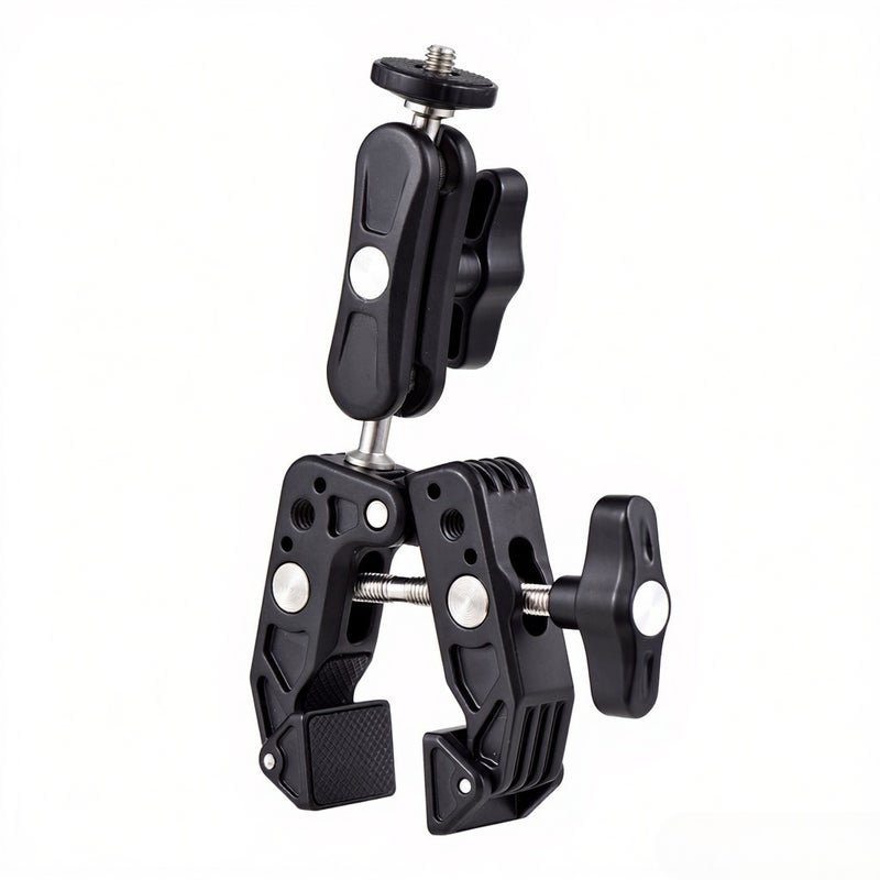 Handlebar Phone Mount Black Aluminum Alloy 360° Double Rotatable Ball Head GoPro Handlebar Mount - 1.5kg Load Adjustable Strong Clamp Phone Mount For Motorcycle & Bike Handlebars, Photography, Live St - Image 1