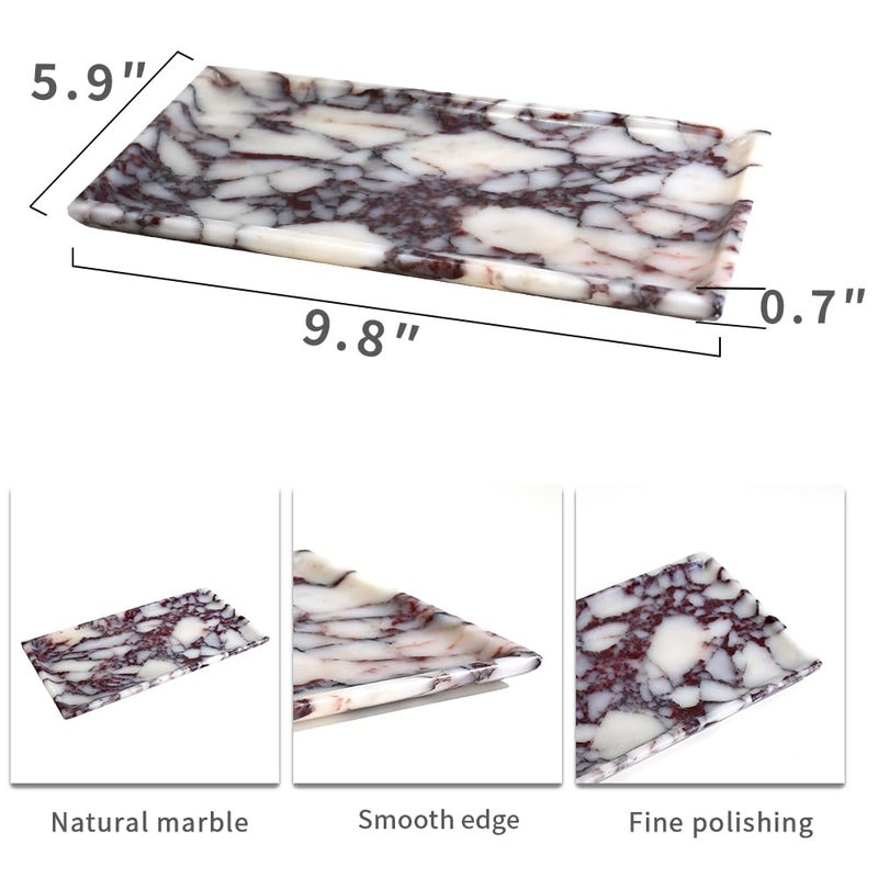 DUANYAN Natural Marble Tray  Coffee Table  Food  Fruit  Paper Cup  Cake Display  Coffee bar  Family Gatherings  Seasonal Holiday Decoration Tray(Viola-rectangle-11 x5 x0.7) - Image 2