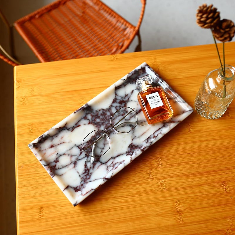 DUANYAN Natural Marble Tray  Coffee Table  Food  Fruit  Paper Cup  Cake Display  Coffee bar  Family Gatherings  Seasonal Holiday Decoration Tray(Viola-rectangle-11 x5 x0.7) - Image 5