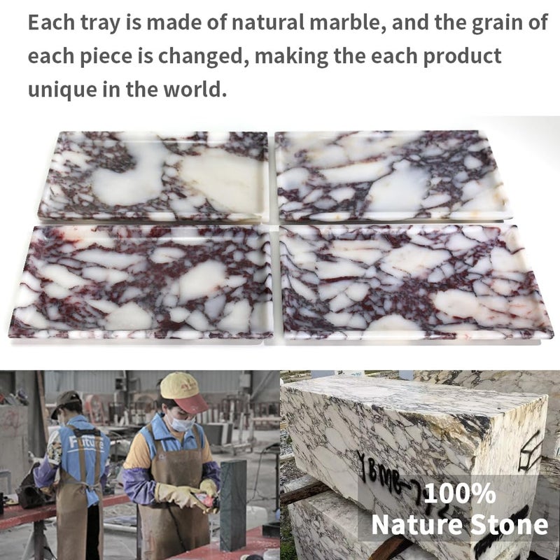 DUANYAN Natural Marble Tray  Coffee Table  Food  Fruit  Paper Cup  Cake Display  Coffee bar  Family Gatherings  Seasonal Holiday Decoration Tray(Viola-rectangle-11 x5 x0.7) - Image 3