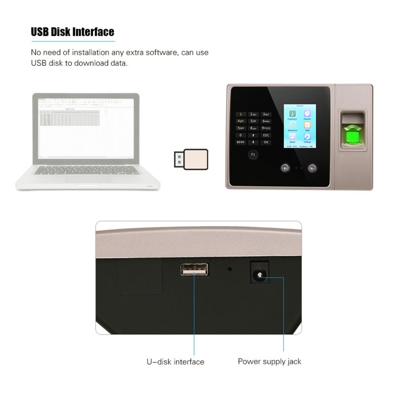 Intelligent Biometric Fingerprint Time Attendance Machine with HD Display Screen Time Clock Support Face Fingerprint Password Employee Checking-in Recorder Reader Support USB Disk Access Control Multi-language Password Recognition - Image 4