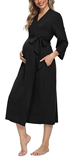 Xpenyo Women's Maternity Sleepwear Robes Long Bathrobe Pregnancy Loungewear Labor/Delivery/Nursing/Hospital Nightgown, Black L - Image 1