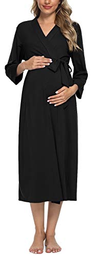Xpenyo Women's Maternity Sleepwear Robes Long Bathrobe Pregnancy Loungewear Labor/Delivery/Nursing/Hospital Nightgown, Black L - Image 2