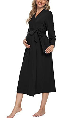 Xpenyo Women's Maternity Sleepwear Robes Long Bathrobe Pregnancy Loungewear Labor/Delivery/Nursing/Hospital Nightgown, Black L - Image 4