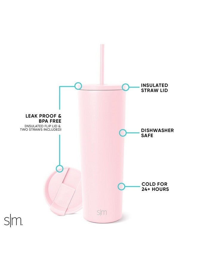 Simple Modern Simple Modern Insulated Tumbler with Lid and Straw | Iced Coffee Cup Reusable Stainless Steel Water Bottle Travel Mug | Gifts for Women Men Her Him | Classic Collection | 28oz | Blush - Image 2