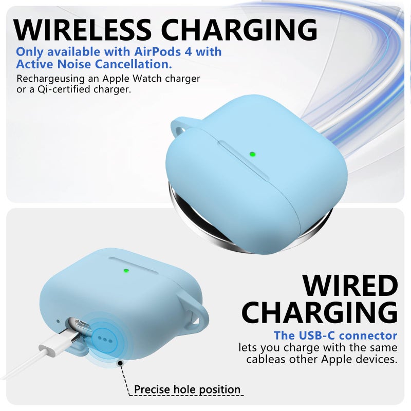 Ljusmicker for AirPods 4 Case 2024 with Cleaner Kit,Soft Silicone Protective Cover for Apple AirPods 4th Generation Cases for Women Men,AirPod 4 Case Accessories with Keychain-Sky Blue - Image 4