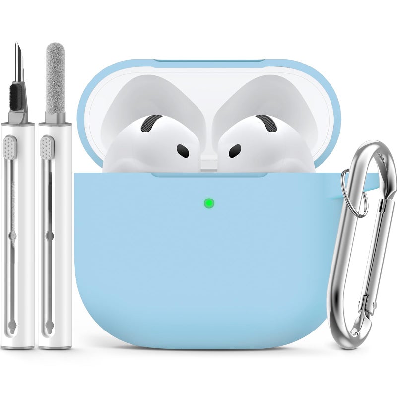 Ljusmicker for AirPods 4 Case 2024 with Cleaner Kit,Soft Silicone Protective Cover for Apple AirPods 4th Generation Cases for Women Men,AirPod 4 Case Accessories with Keychain-Sky Blue - Image 1