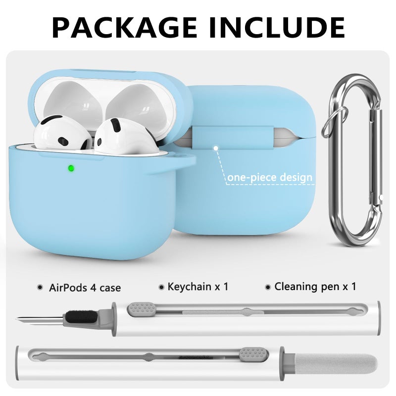 Ljusmicker for AirPods 4 Case 2024 with Cleaner Kit,Soft Silicone Protective Cover for Apple AirPods 4th Generation Cases for Women Men,AirPod 4 Case Accessories with Keychain-Sky Blue - Image 3