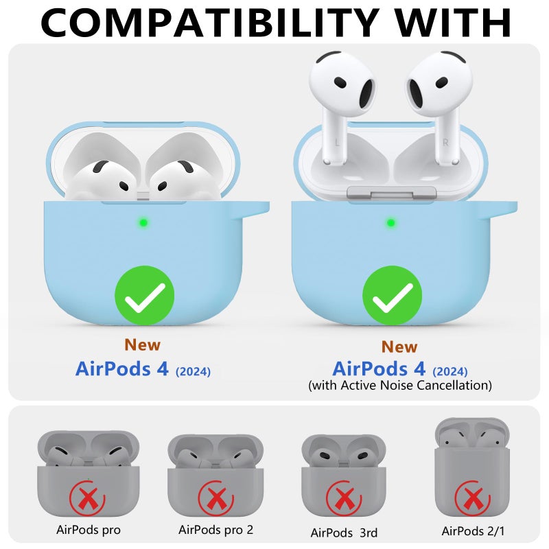 Ljusmicker for AirPods 4 Case 2024 with Cleaner Kit,Soft Silicone Protective Cover for Apple AirPods 4th Generation Cases for Women Men,AirPod 4 Case Accessories with Keychain-Sky Blue - Image 2