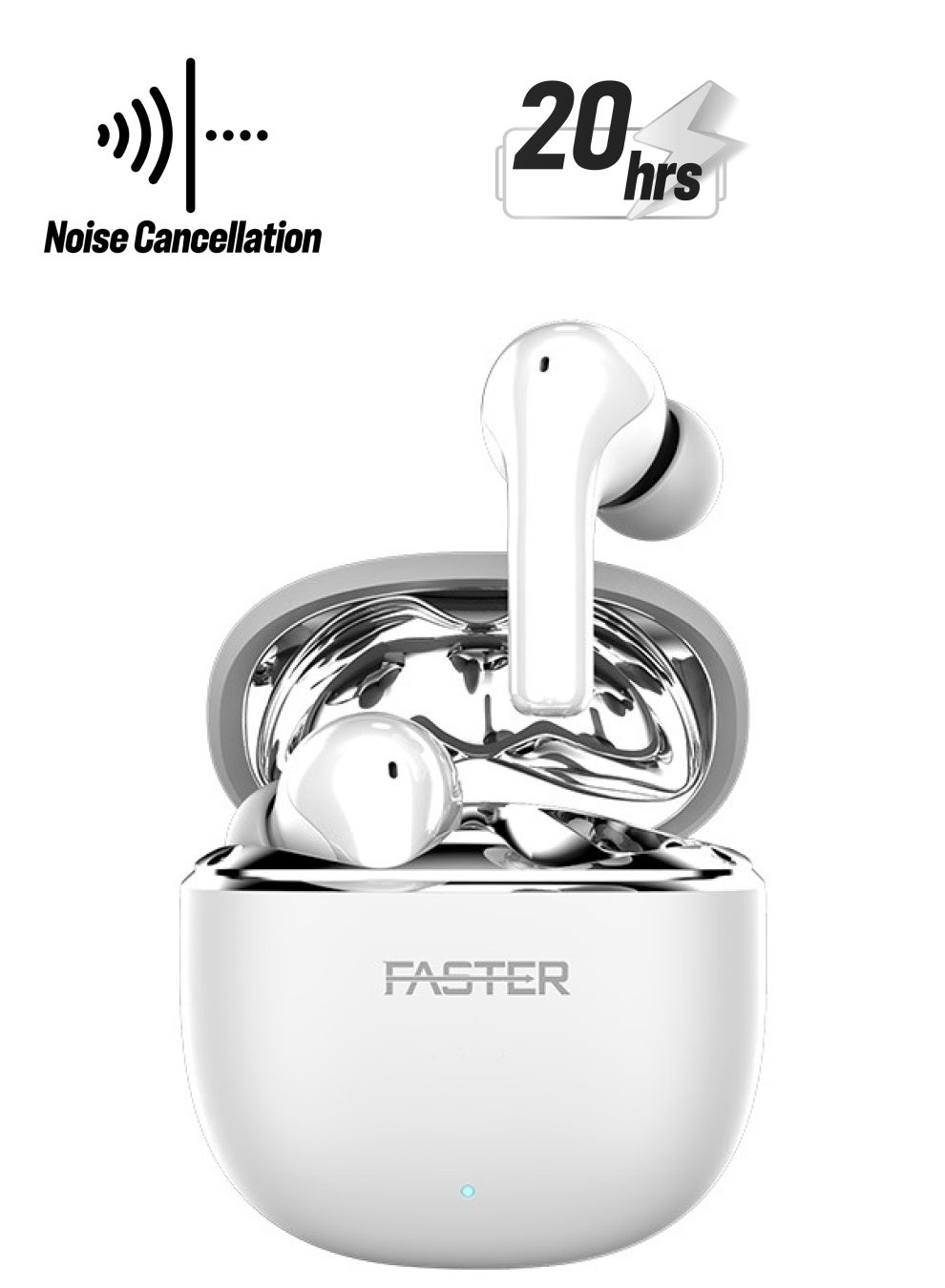 FusionX Wireless Earbuds with Active Noise Cancellation (ANC) - 5 Hours Playtime with Bluetooth 5.4 - HiFi Stereo Sound Airpods - Gaming Bluetooth Earphones with Ultra-Low Latency, Deep Bass - For Exercise, Gym - Compatible with iPhone & Android (White)