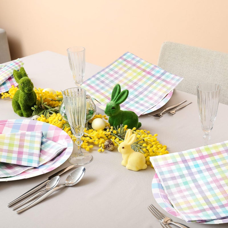 Zhehao 120 Pcs Disposable Paper Plates and Napkins Bulk Birthday Party Decorations Party Supplies(Green Pink Blue and Yellow Fresh) - Image 4