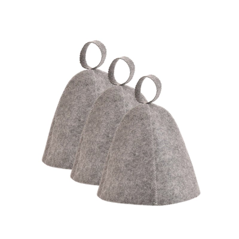 Hot spring bath sauna felt cap, grey absorbent dry hair cap, felt sauna shower cap (3 pieces)