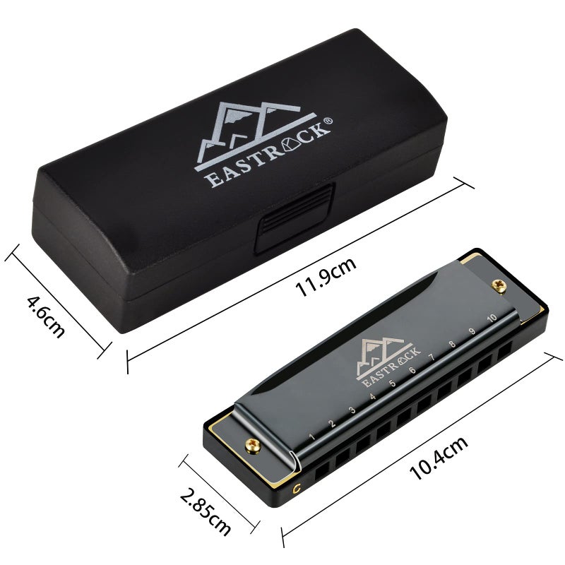 EastRock Blues Harmonica Mouth Organ 10 Hole C Key with Case, Diatonic Harmonica for Professional Player, Beginner, Students gifts, Adult, Friends, Gift Black - Image 5