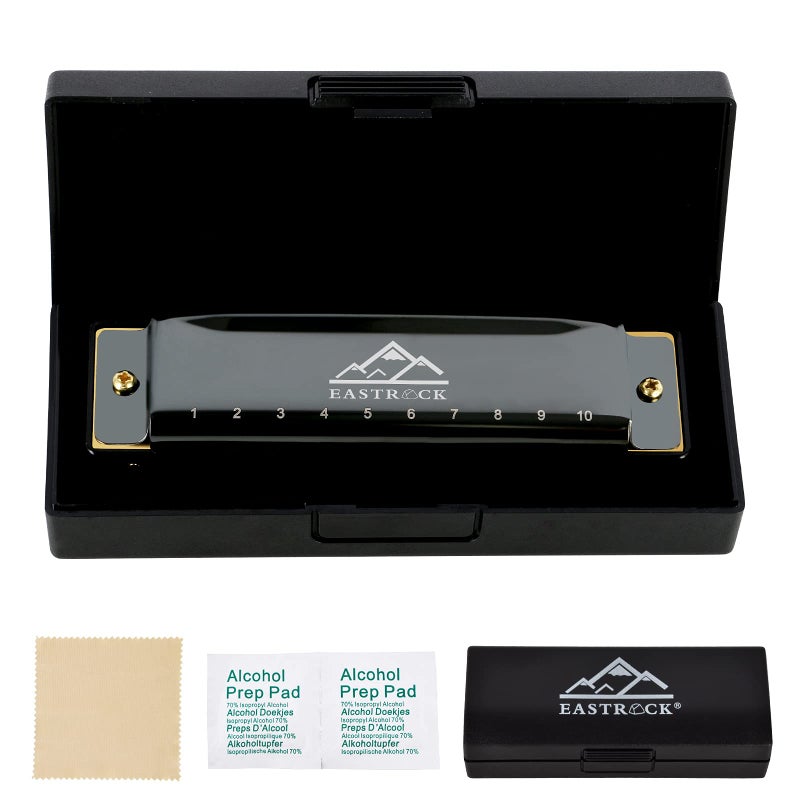 EastRock Blues Harmonica Mouth Organ 10 Hole C Key with Case, Diatonic Harmonica for Professional Player, Beginner, Students gifts, Adult, Friends, Gift Black - Image 4