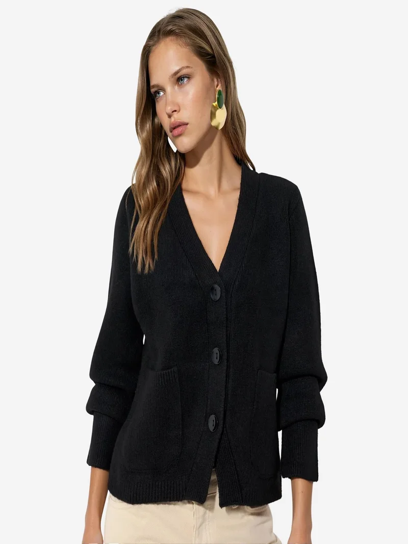 فيورنا VIORNA Women's Ribbed V-neck Button Cardigan