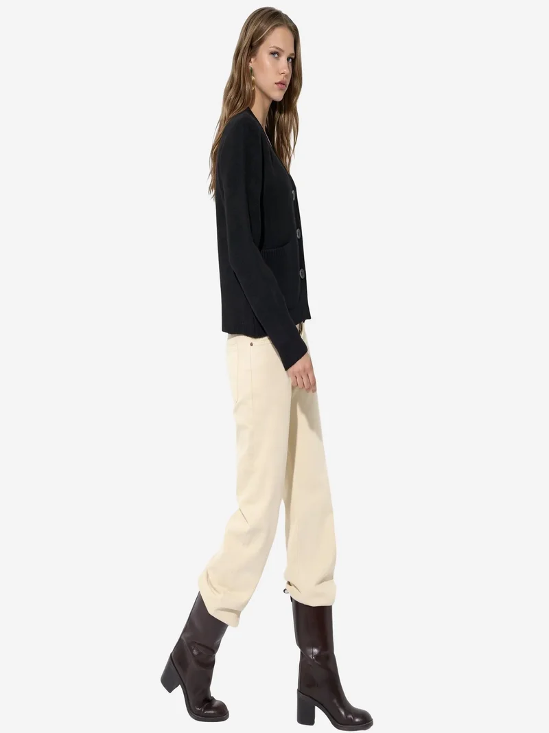 فيورنا VIORNA Women's Ribbed V-neck Button Cardigan