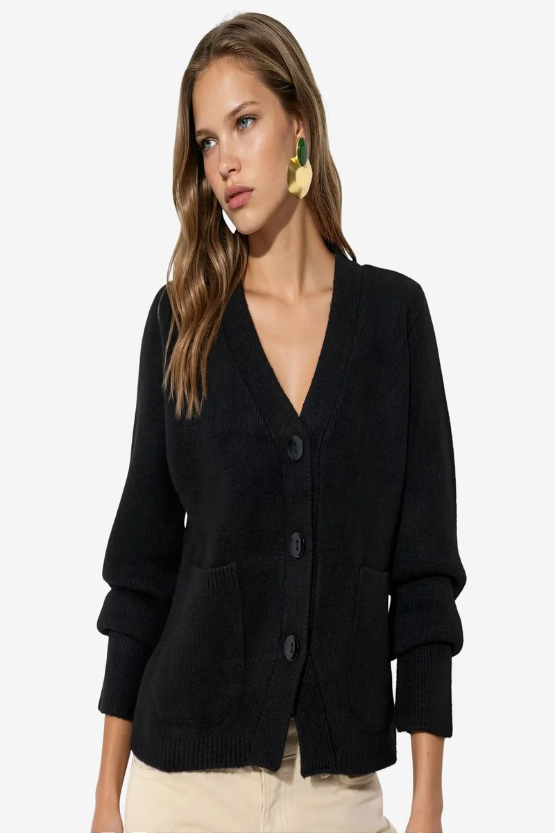 Viorna VIORNA Women's Ribbed V-neck Button Cardigan