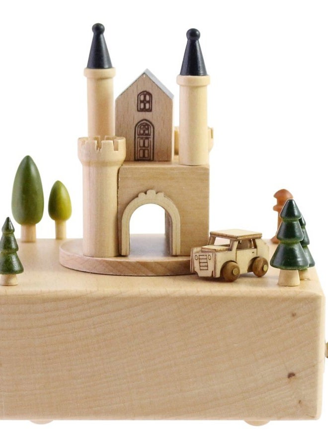 JustNile (European Castle) - Delightful Quality Wooden Musical Box Featuring European Castle with Small, Moving Magnetic Car Plays Castle In The Sky Song Valentine's Day For Her - Image 1