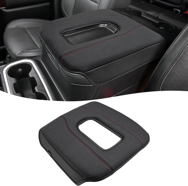 KBH Center Console Armrest Cover for GMC Sierra & Chevy Silverado 2019-2025, Tahoe & Suburban & Yukon 2021-2025, Bucket Seat Console Accessories, Black-Red Stitches - Image 1