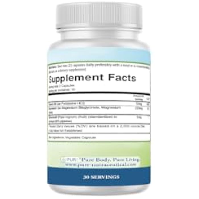 PURE® Magnesium+ High Absorption Supplement - 220mg Elemental Magnesium Bisglycinate Complex - 60 Capsules, 30 Servings - Vitamin B6 & BioPerine® for Maximum Uptake - Muscle, Sleep & Nerve Support - Image 3