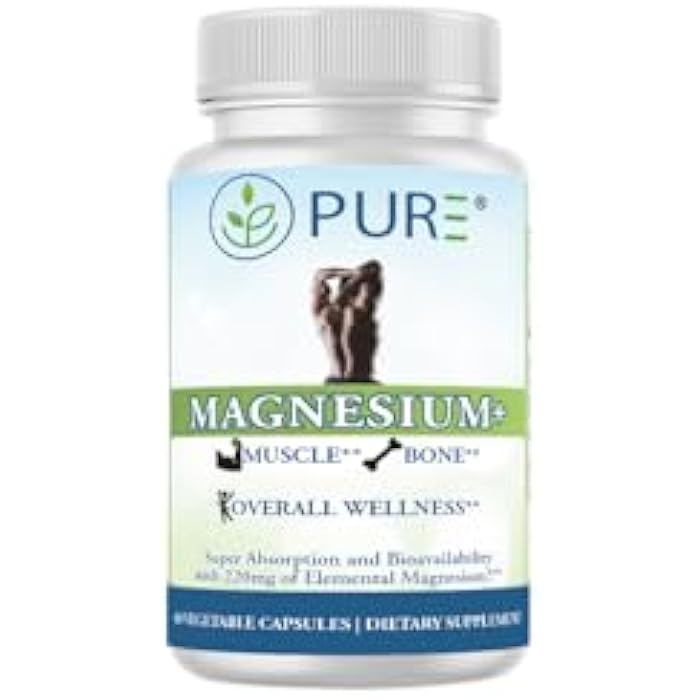 PURE® Magnesium+ High Absorption Supplement - 220mg Elemental Magnesium Bisglycinate Complex - 60 Capsules, 30 Servings - Vitamin B6 & BioPerine® for Maximum Uptake - Muscle, Sleep & Nerve Support - Image 1