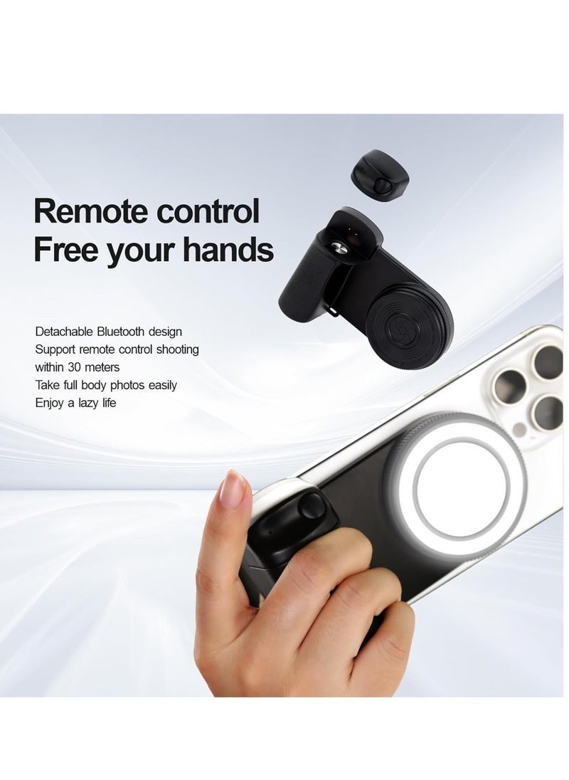 ELTRAZONE Magnetic LED Selfie Ring Light with Rechargeable Battery – Detachable Wireless Bluetooth Remote Control – Phone Grip & Shutter Handle for Smartphones – Portable Clip-On Camera Light for Selfies, Vlogging, Video Calls, Content Creation, and Travel - Image 2