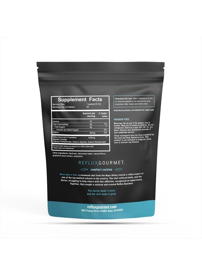 REFLUX GOURMET Natural Heartburn Acid Reflux Relief Support Supplement for GERD, LPR, Indigestion, Aid for Intermittent Fasting, Alginate Therapy, Single Serve 25 Pack, Mint Chocolate/Vanilla Caramel  - Image 2
