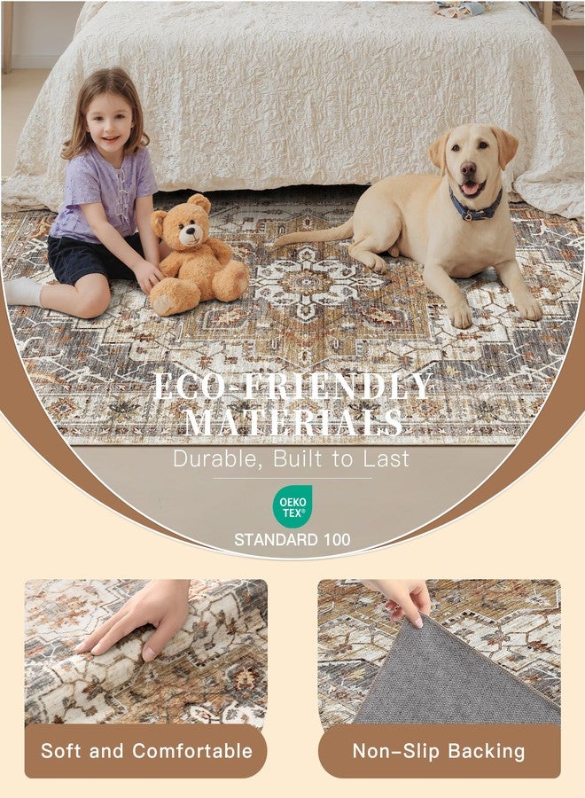 Madane سجادة مادان قابلة للغسل 2x3، سجادة مدخل صغيرة مانعة للانزلاق، سجادة باب عتيقة، سجادة أرضية منخفضة الوبر للباب الأمامي الداخلي، غرفة النوم، المطبخ، المدخل، غرفة الغسيل (2'x3'، كركم/رمادي) - Image 5