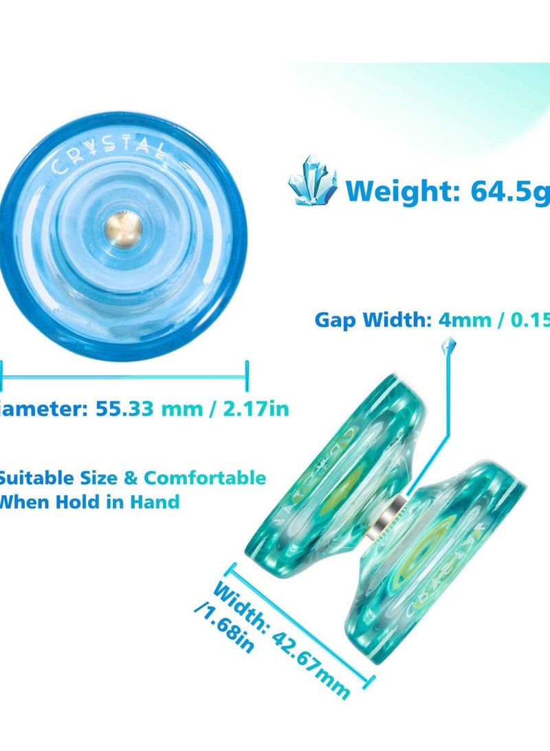 SYOSI Yoyo Children Beginners Intermediate Advanced Crystal Responsive Classic PC Yo Yo with 10 Strings 2 Pairs of Gloves for Girls Boys Men Women (Green/ Blue) - Image 4