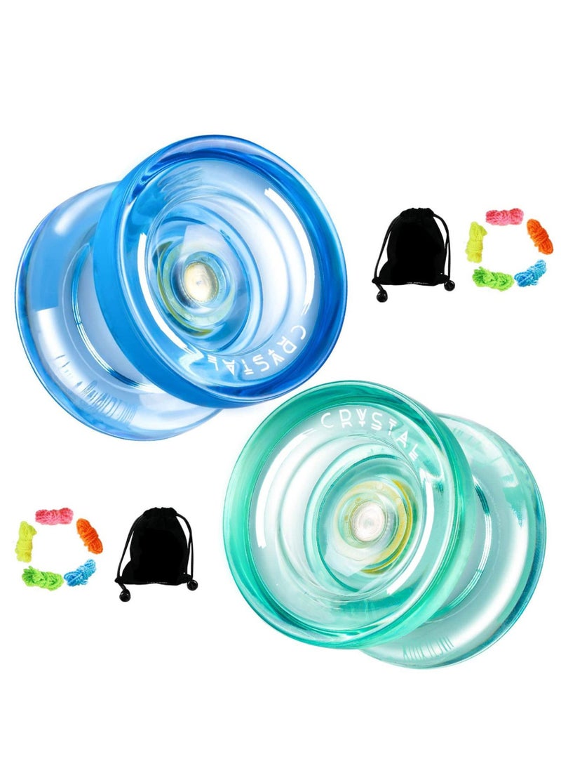 SYOSI Yoyo Children Beginners Intermediate Advanced Crystal Responsive Classic PC Yo Yo with 10 Strings 2 Pairs of Gloves for Girls Boys Men Women (Green/ Blue) - Image 1