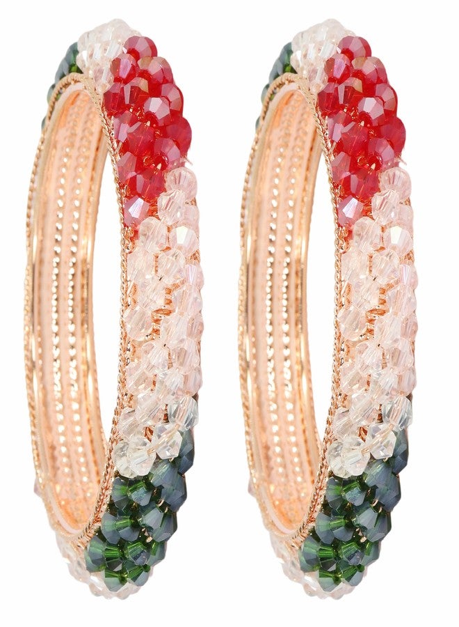 NMII Alloy Metal Stylish Fancy Pearls Bangles Bracelet Set For Women & Girls | Fancy Women's Bangles | Kada Bangles | Pearls Bangles | Bangles Set of 2 | Party use bangles-(MAH44-RG-Multi-2.2) - Image 1