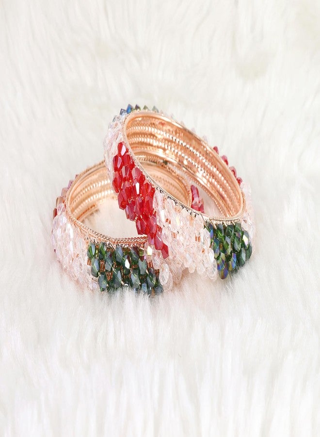 NMII Alloy Metal Stylish Fancy Pearls Bangles Bracelet Set For Women & Girls | Fancy Women's Bangles | Kada Bangles | Pearls Bangles | Bangles Set of 2 | Party use bangles-(MAH44-RG-Multi-2.2) - Image 4