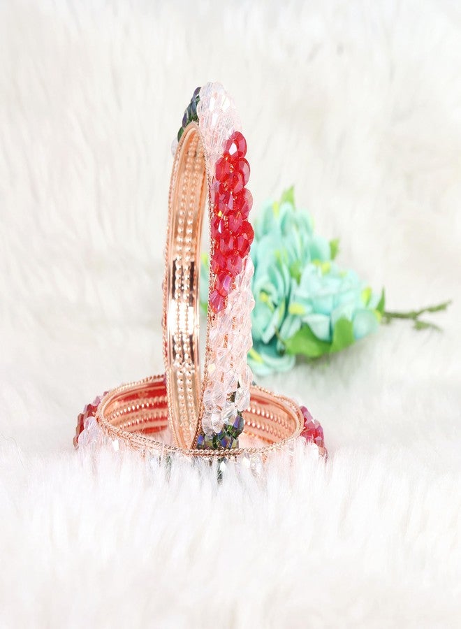 NMII Alloy Metal Stylish Fancy Pearls Bangles Bracelet Set For Women & Girls | Fancy Women's Bangles | Kada Bangles | Pearls Bangles | Bangles Set of 2 | Party use bangles-(MAH44-RG-Multi-2.2) - Image 3