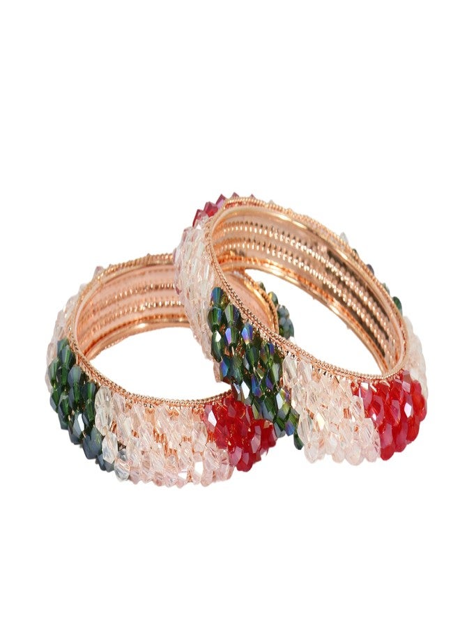 NMII Alloy Metal Stylish Fancy Pearls Bangles Bracelet Set For Women & Girls | Fancy Women's Bangles | Kada Bangles | Pearls Bangles | Bangles Set of 2 | Party use bangles-(MAH44-RG-Multi-2.2) - Image 2