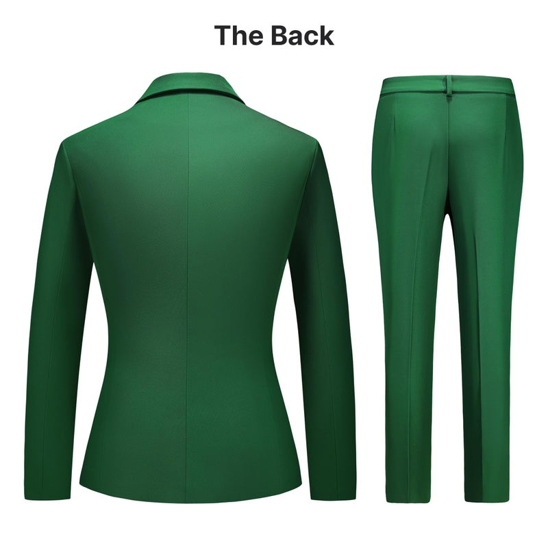 TRONSTORE Women's Business Solid Suit 2 Piece Slim Fit Classic Blazer Pants Set for Women Formal Office Dark Green M - Image 4