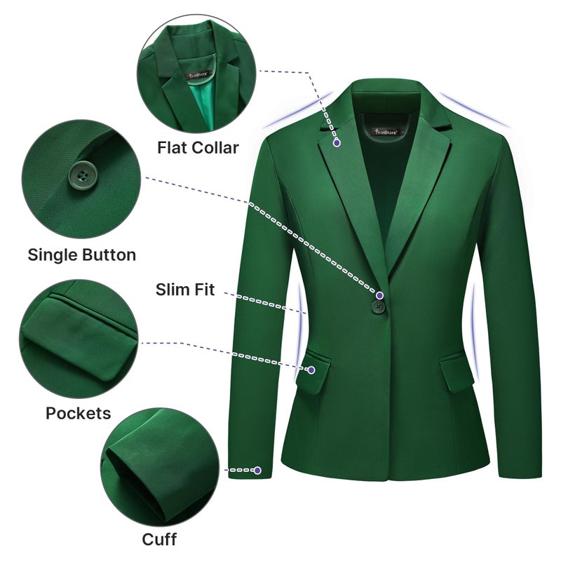 TRONSTORE Women's Business Solid Suit 2 Piece Slim Fit Classic Blazer Pants Set for Women Formal Office Dark Green M - Image 2