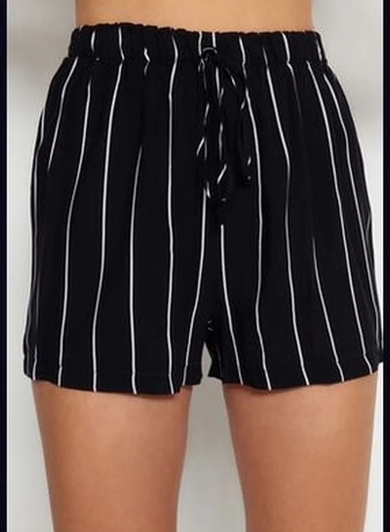 trendyol Black Striped Back Detailed Singlet-Shorts Woven Pajamas Set THMSS23PT00053